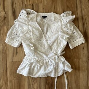 J.Crew white ruffle Eyelet Wrap Top